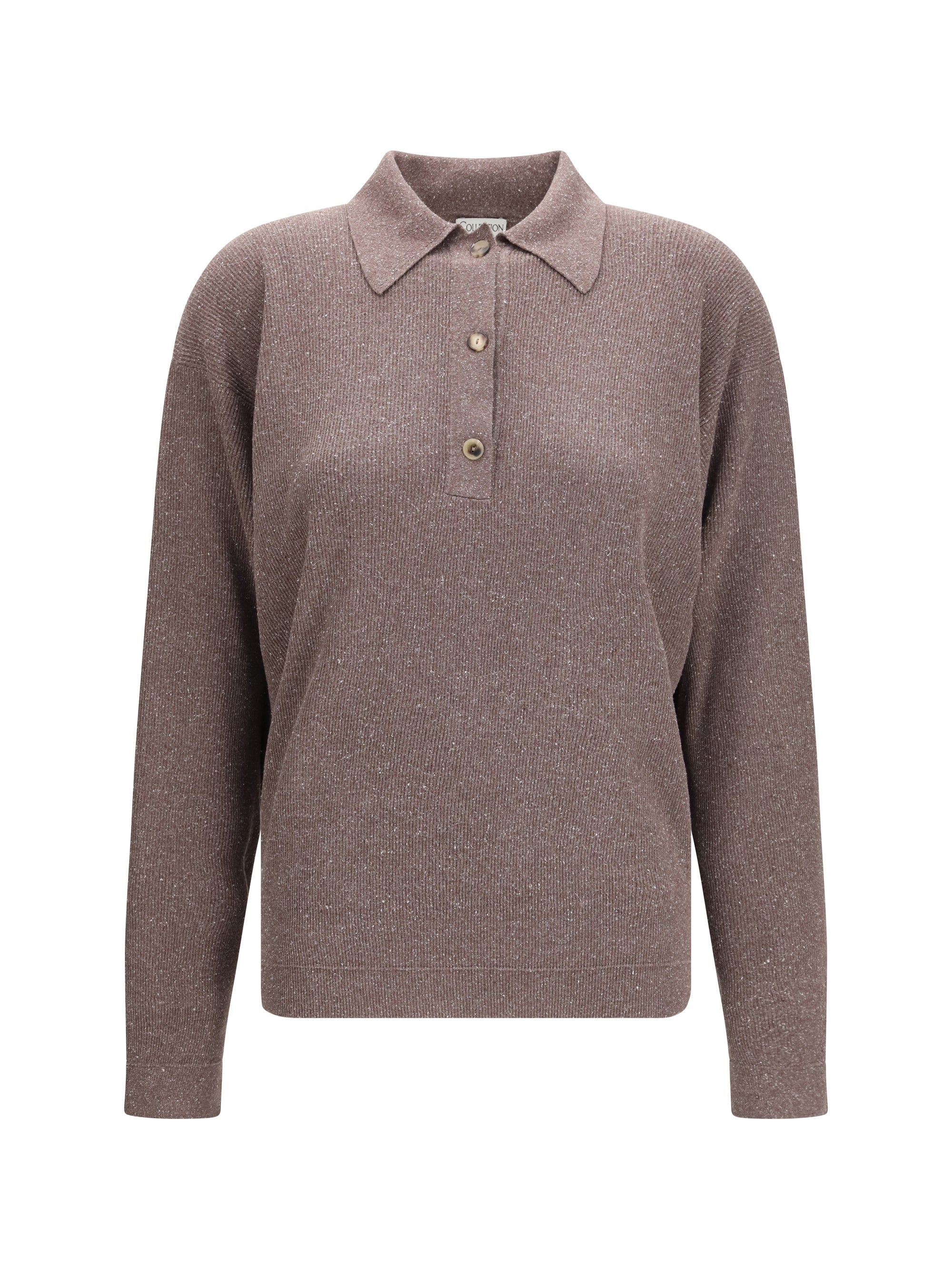 Silk-knit Polo Sweater — Brown