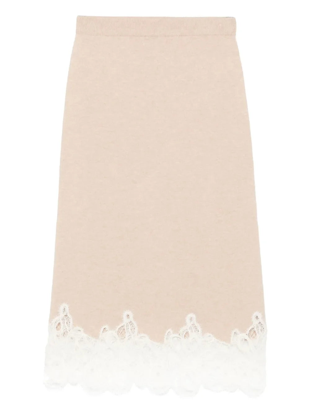 Lace-Trimmed Pencil Skirt — Beige
