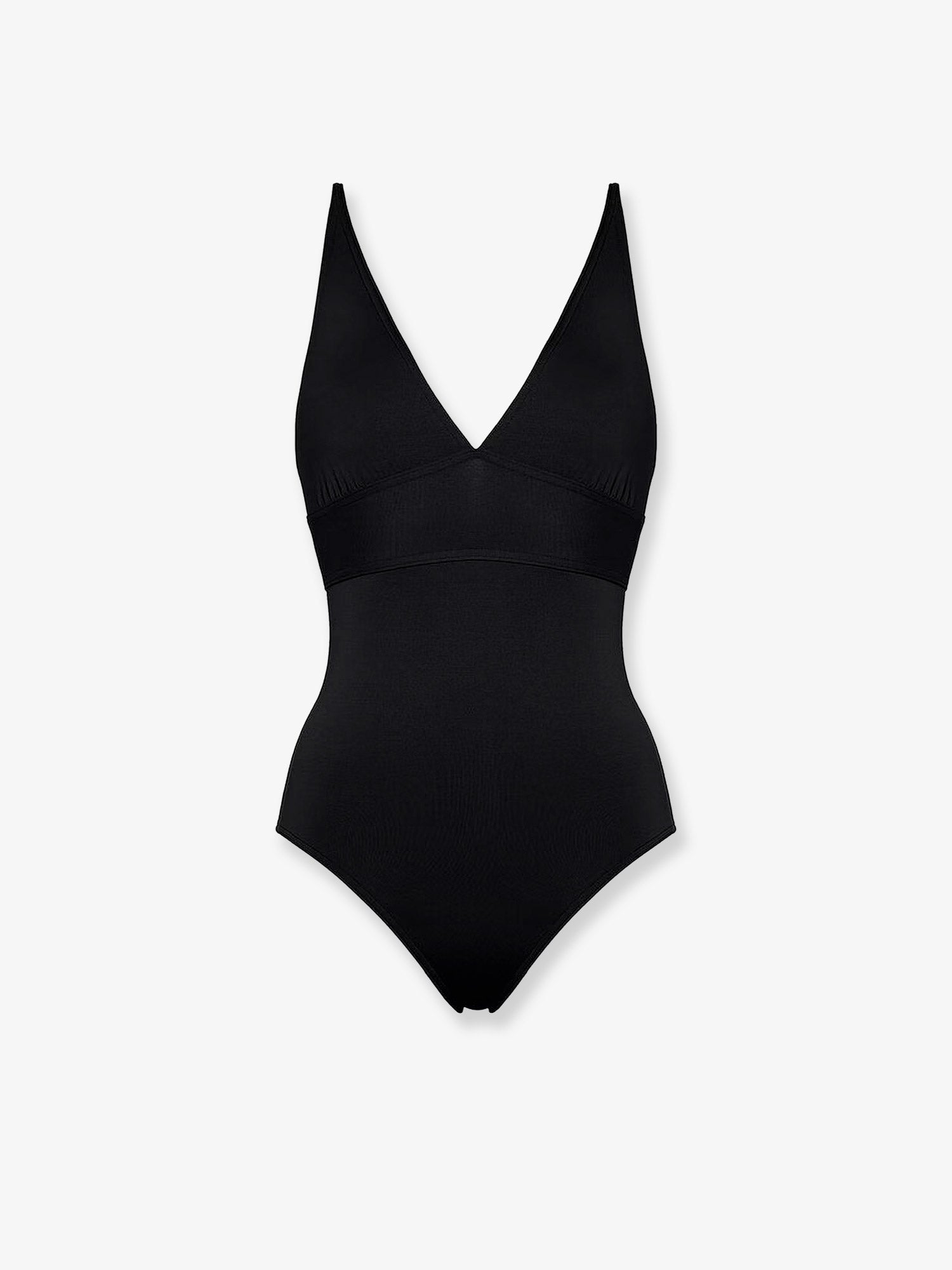 Lycra V-Neck One-Piece Swimsuit — Black