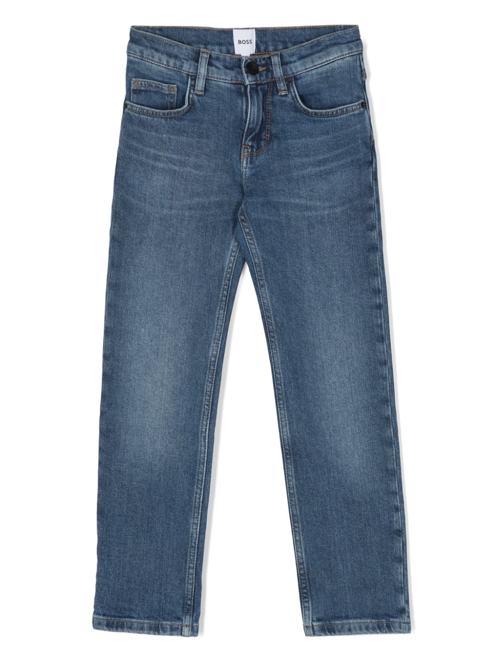 Logo-embossed straight-leg jeans - Blue