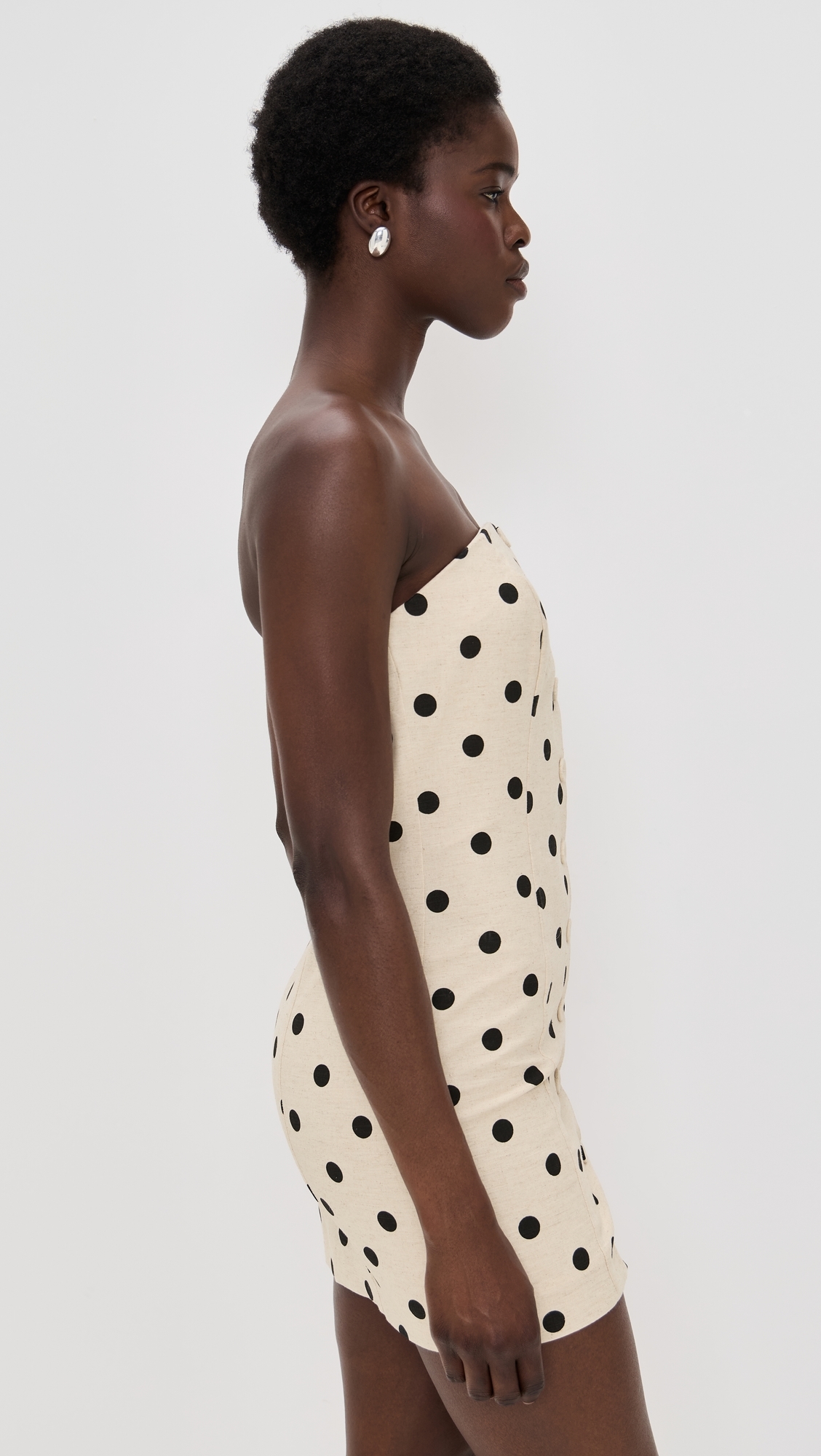 Endless rose Polka Dot Linen Strapless Dress Sand/Black