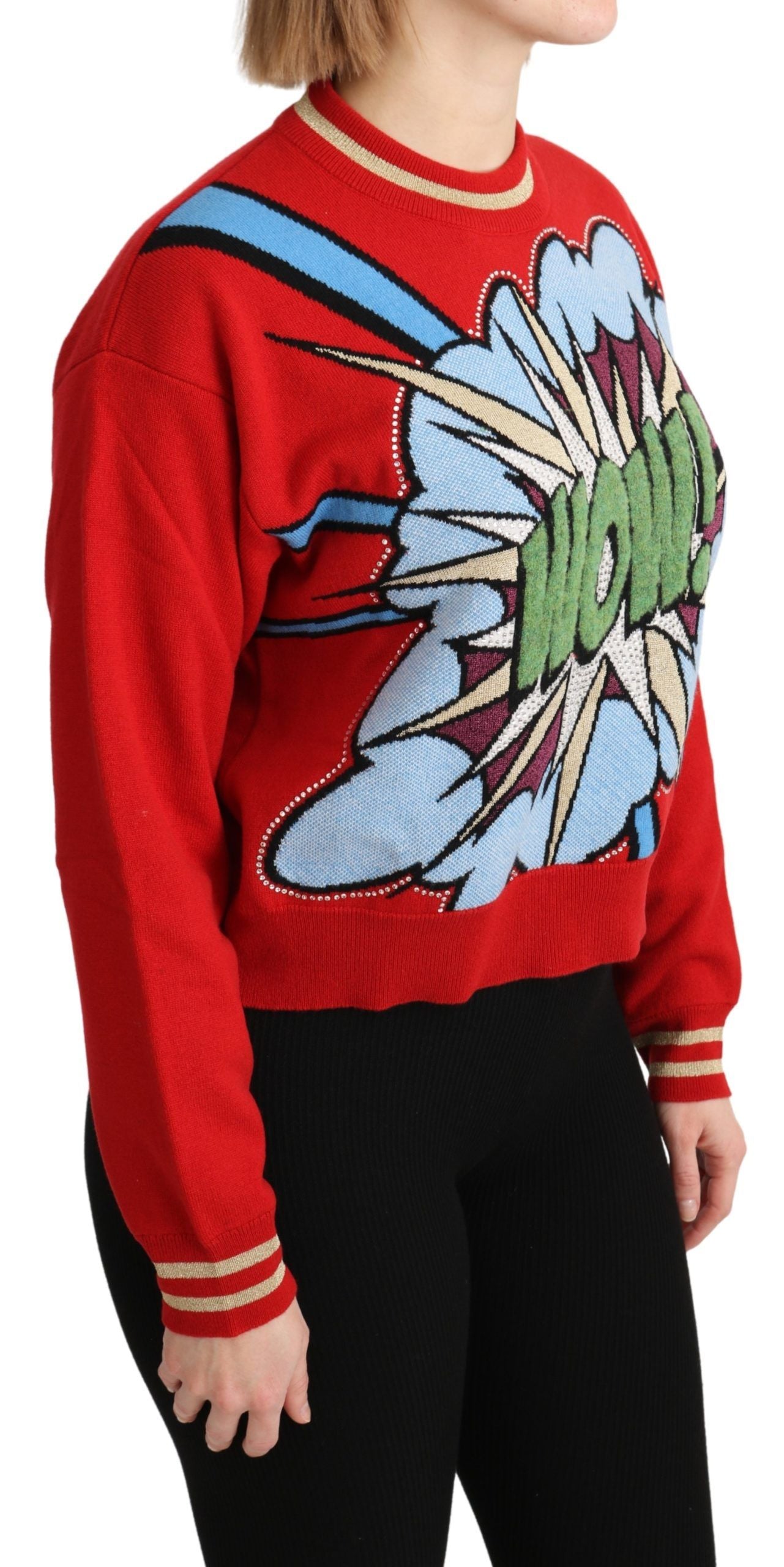 Cashmere Cartoon-Embroidered Sweater — Red