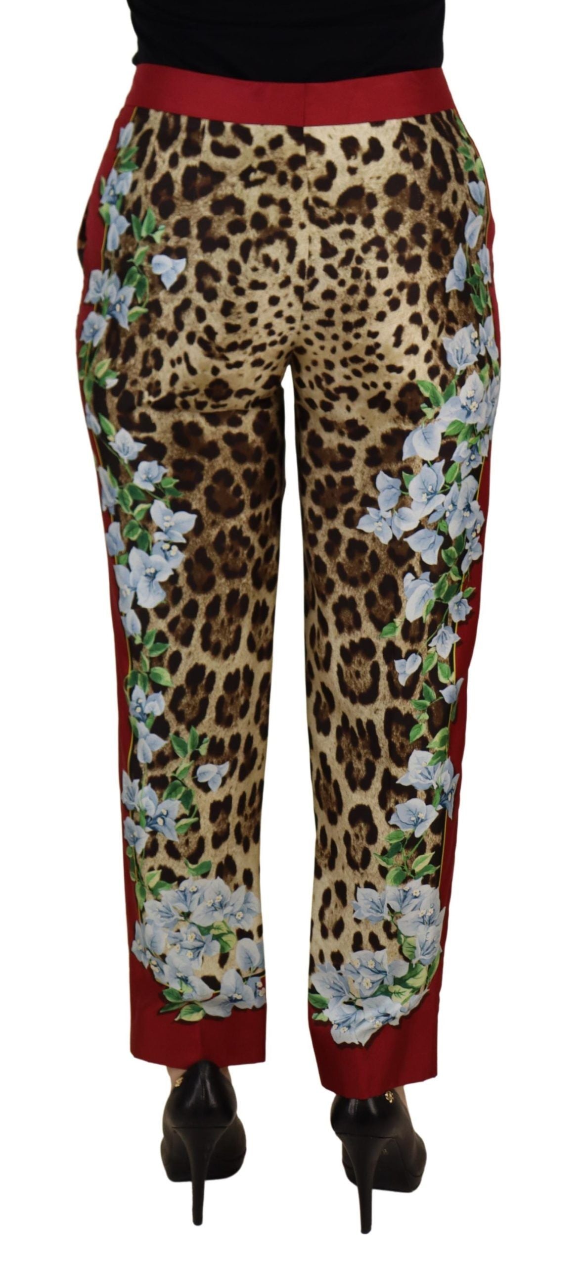 Leopard Floral Printed Silk Trousers — Multicolor