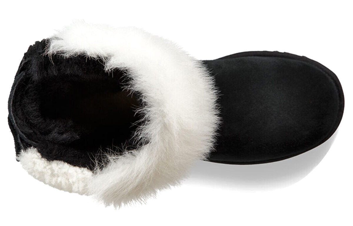 (WMNS) Classic Short Patchwork Fluff Stay Warm Cozy Fleece Lined Black