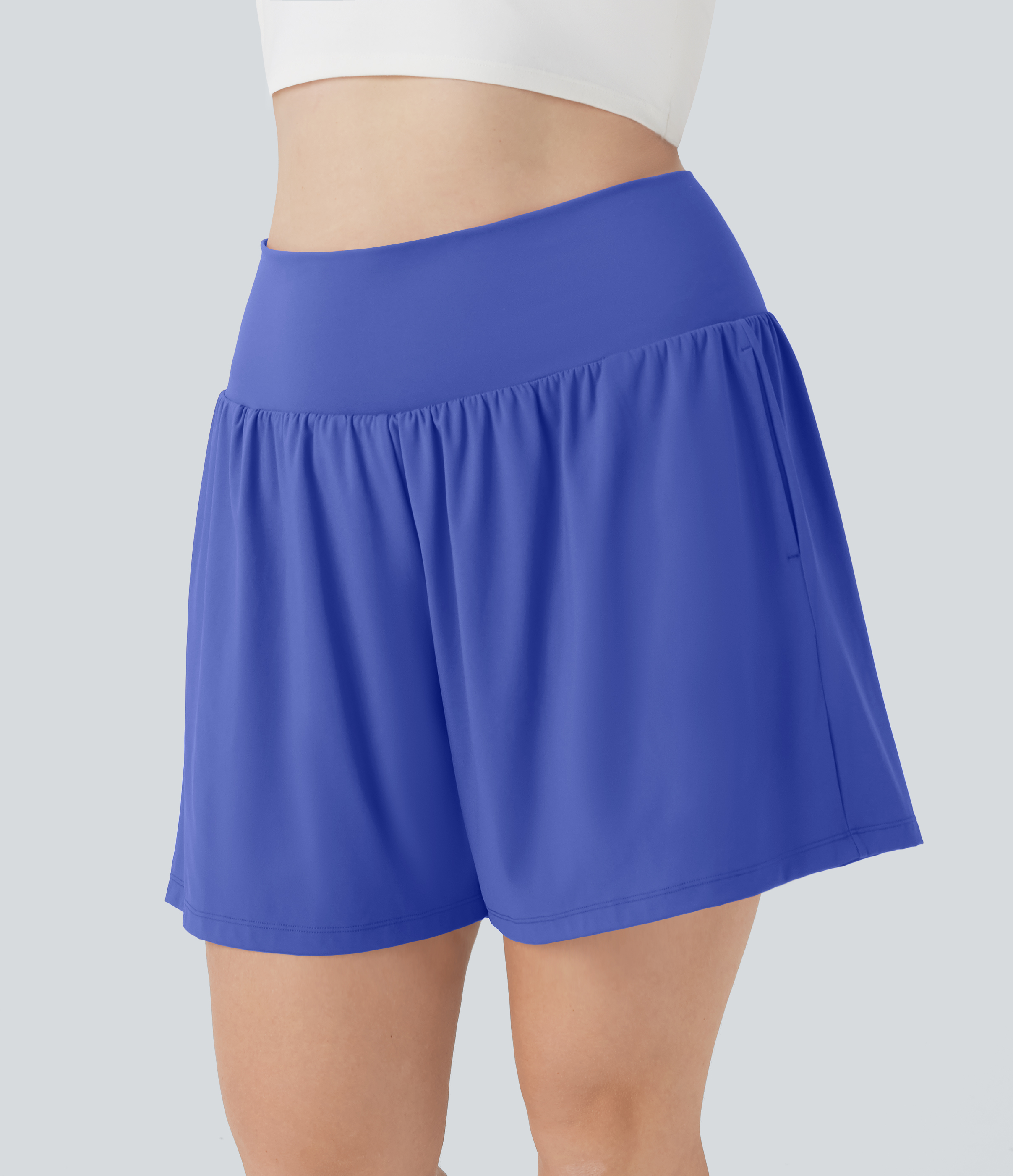 "SoftlyZero™ Airy Super High Waisted 2-in-1 Cool Touch Yoga Plus Size Shorts 7"" with Pockets Gym Short - Aster Blue