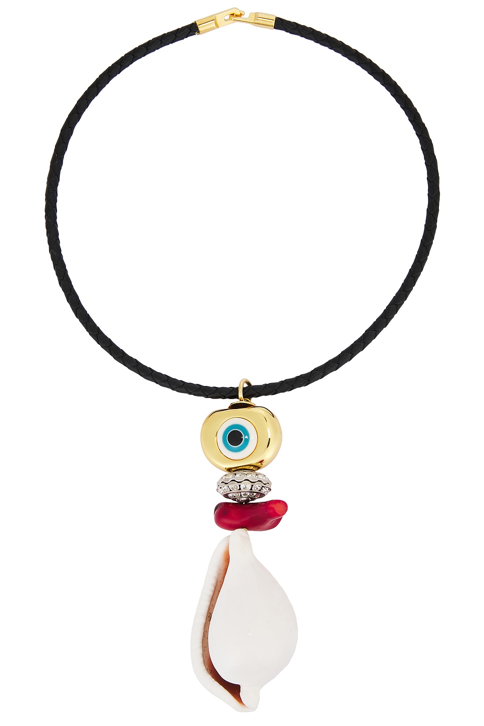 Timeless Pearly Evil Eye Conch Necklace in Multi - Black,White. a