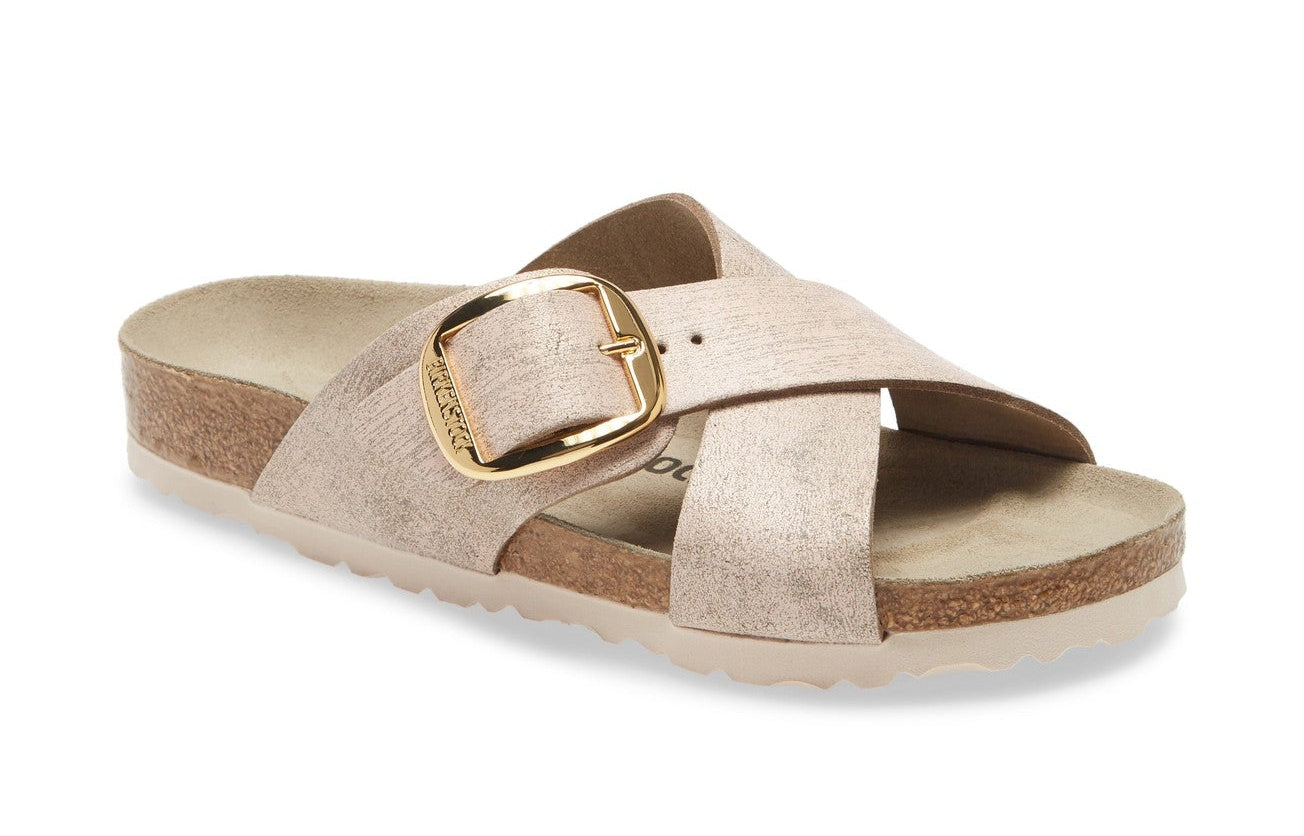 Siena Big Buckle Suede Leather Washed Metallic Rose Gold