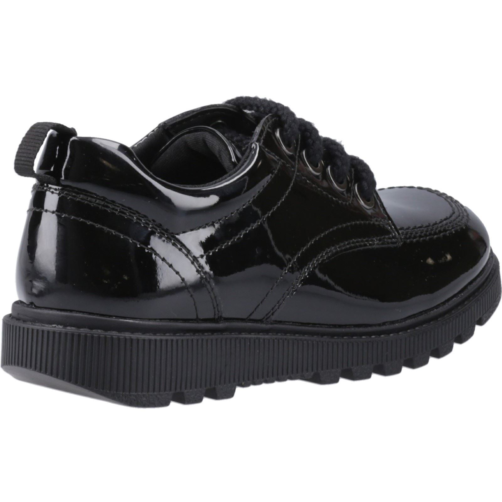 Hush Puppies Keeley Patent Leather Junior Black Lace-Up Shoe