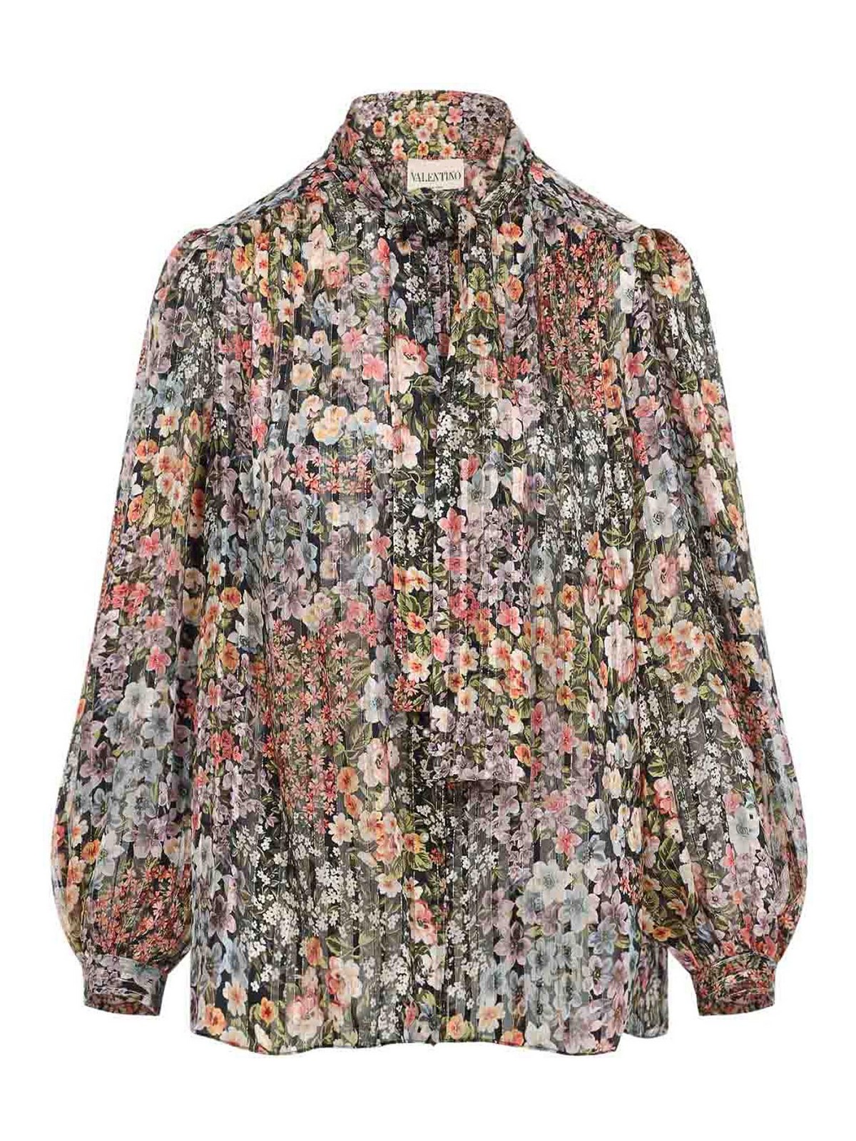 Valentino - floral print silk shirt lurex stripe