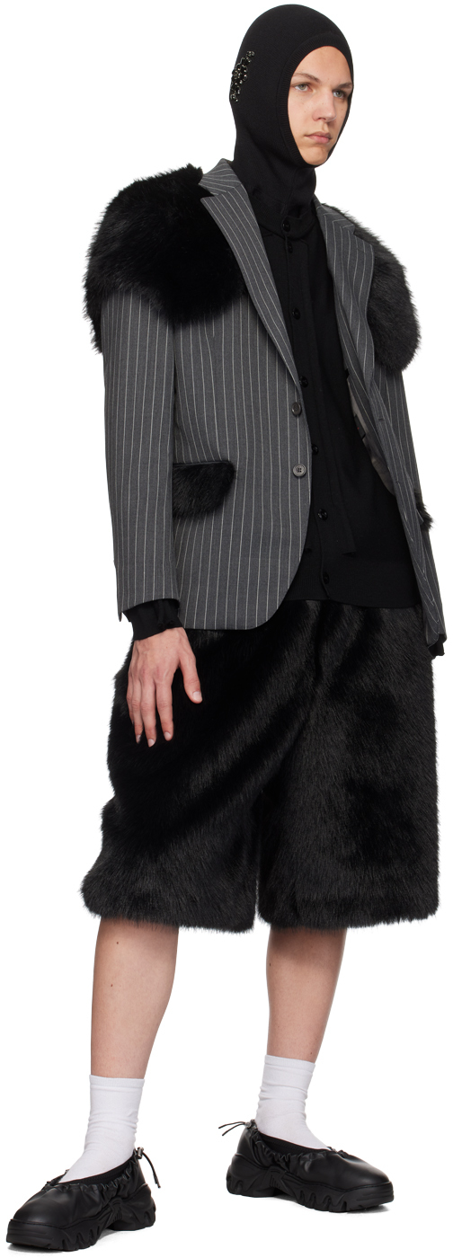 Simone Rocha Black Boxing Faux-Fur Shorts