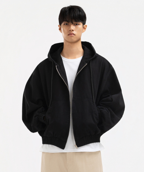 Light Beige Cropped Hooded Zip-Up Work Jacket