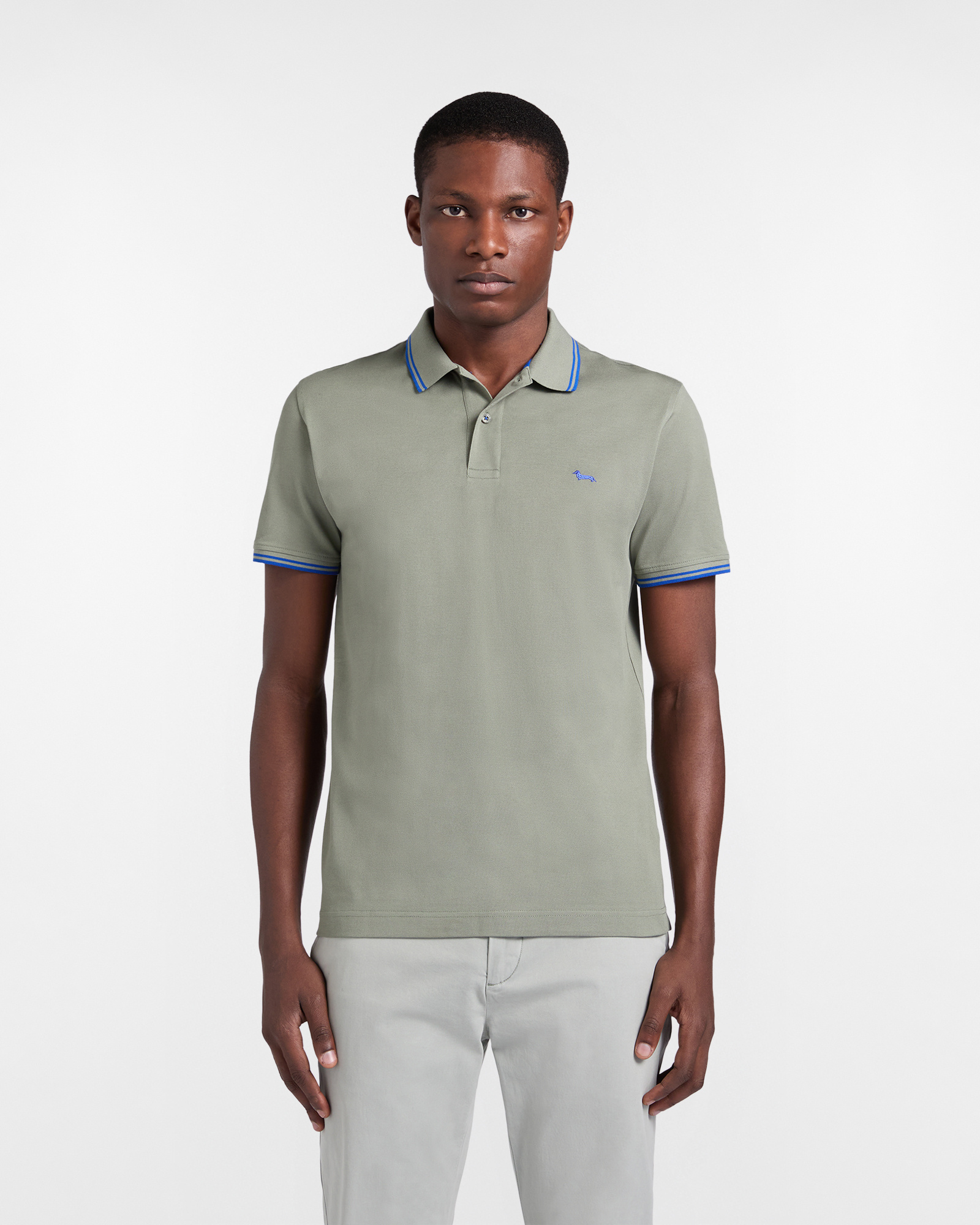 Men's polo shirt with contrasting stripe details, Man, Green