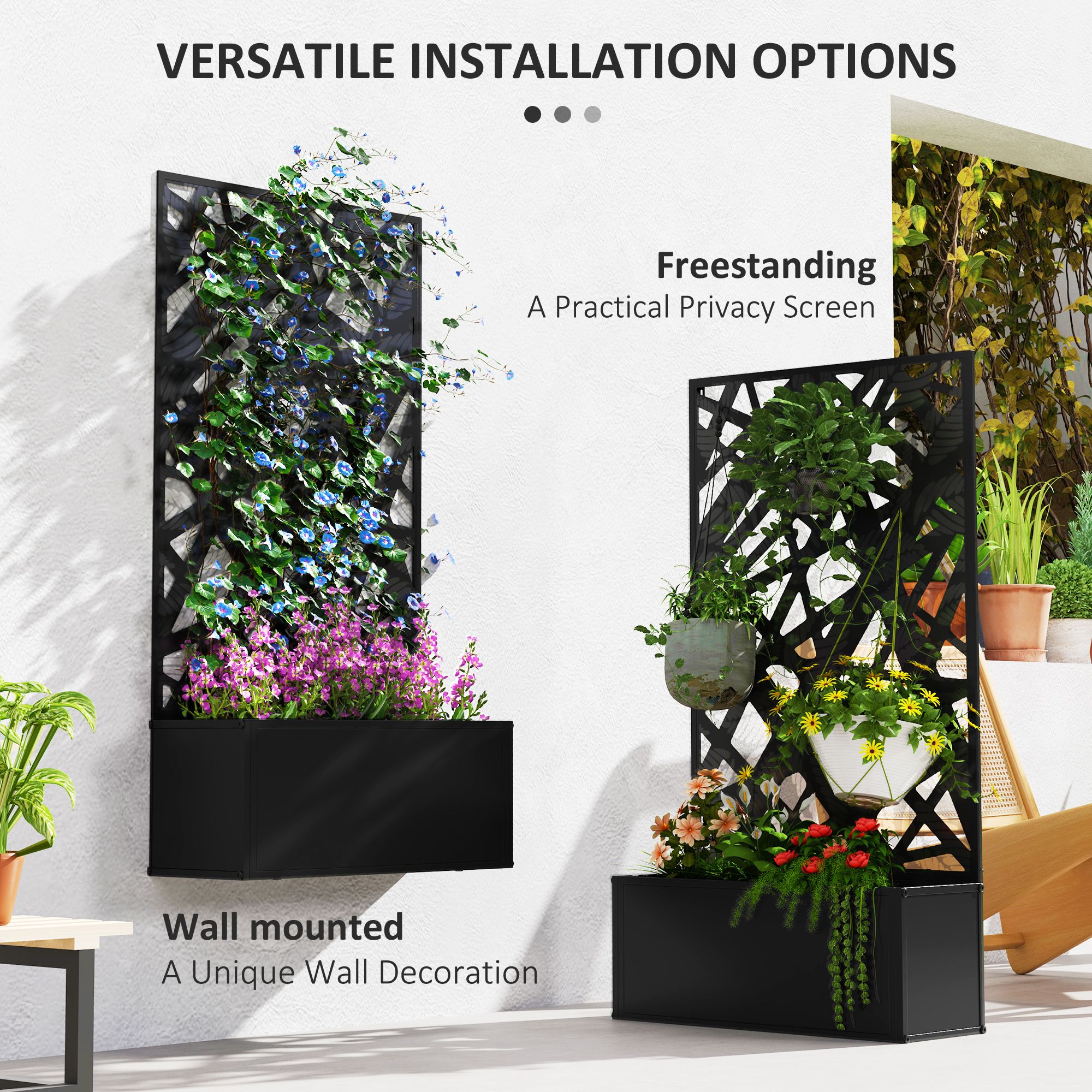 Outsunny Metal Raised Garden Bed With Trellis, Outdoor Elevated Planter Box In Black
