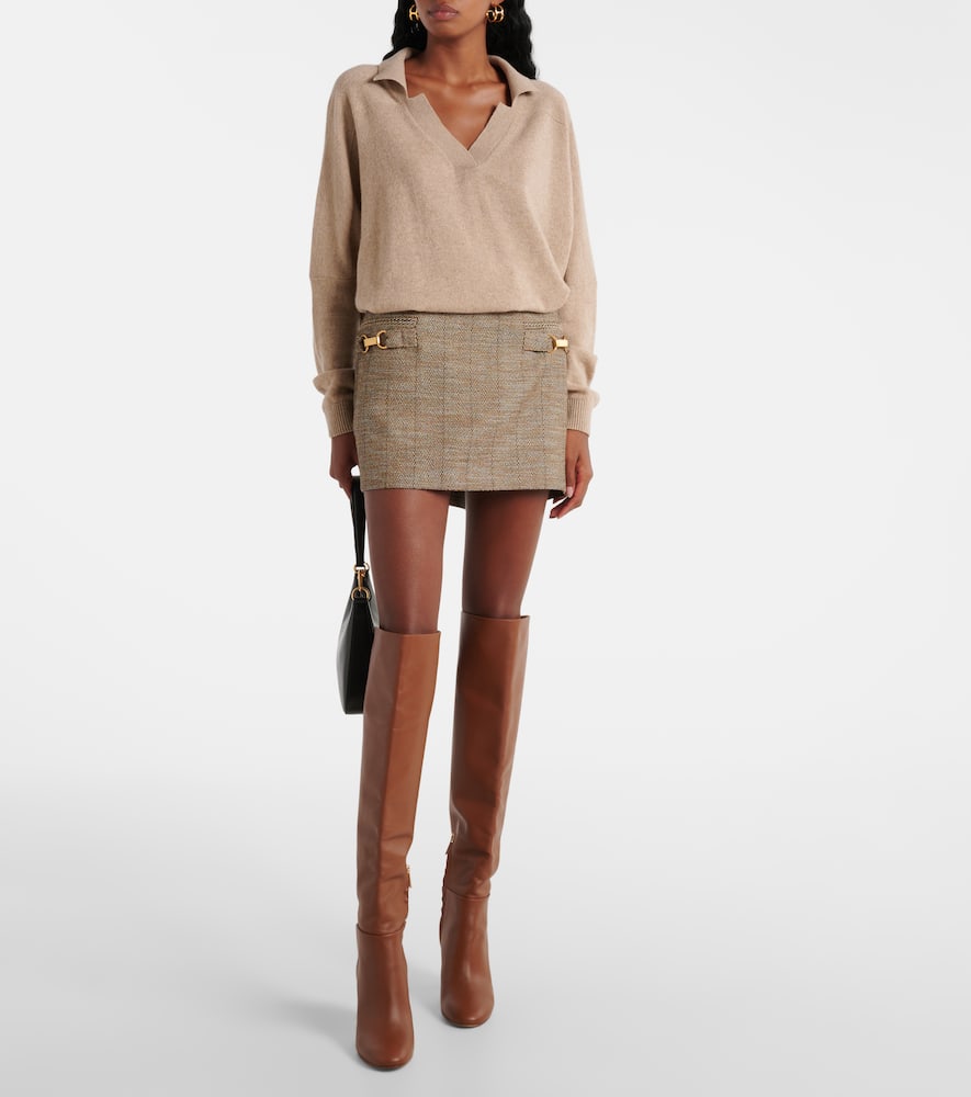 Herringbone wool-blend miniskirt