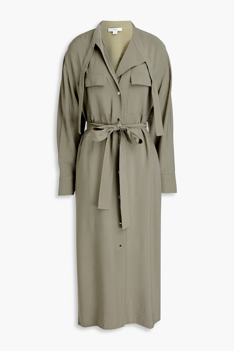 Belted EcoVero™-blend midi shirt dress - Green - XS
