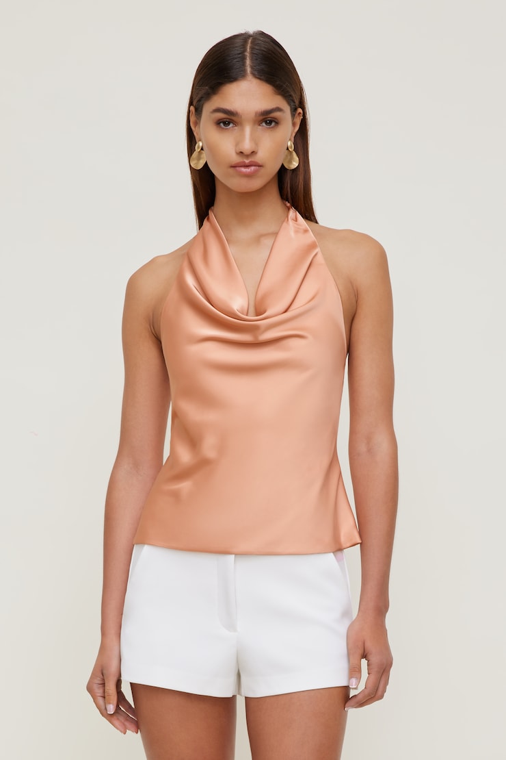 Camila Satin Blouse - Orange - Women Clothing