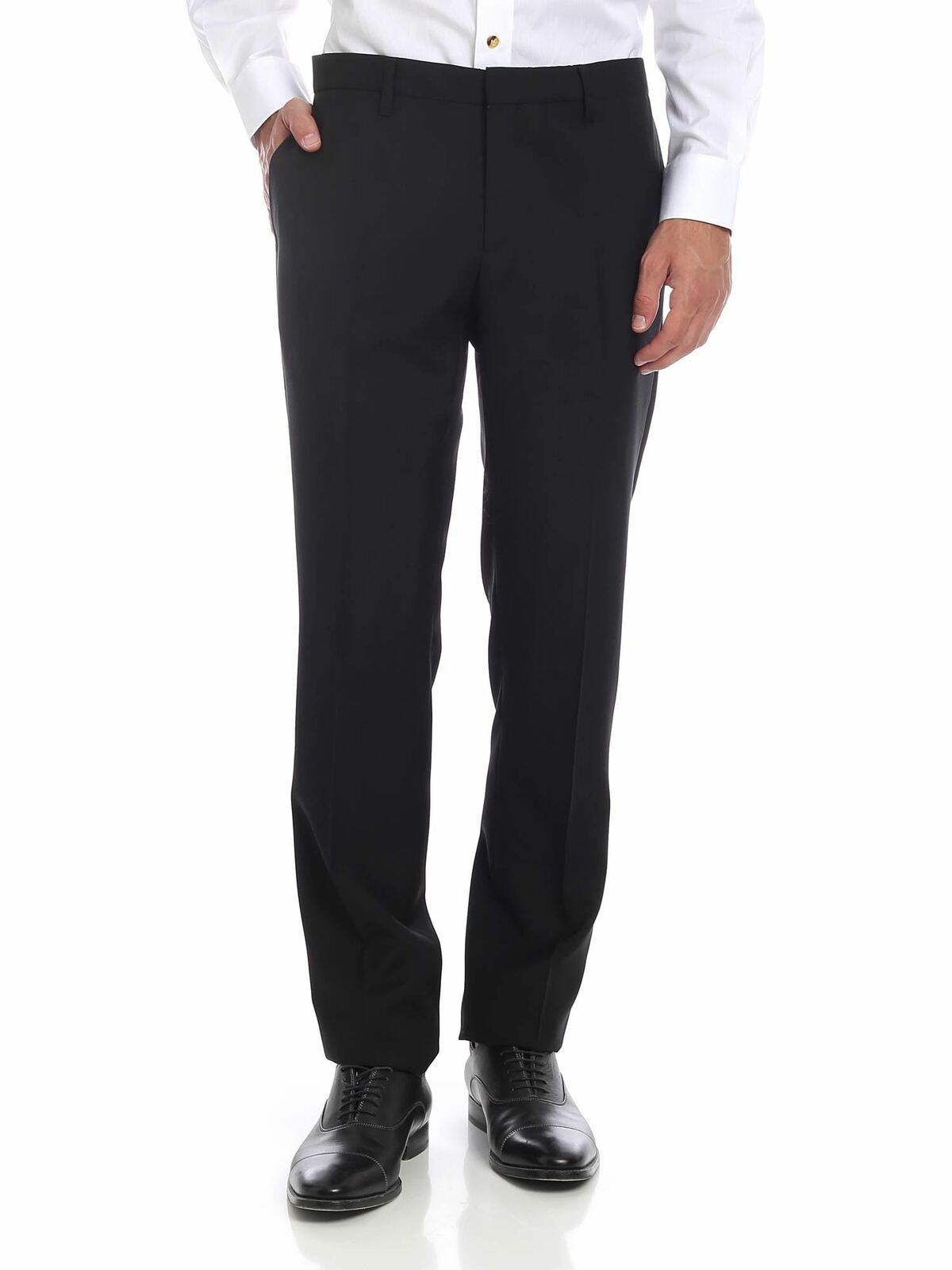 Black wool trousers