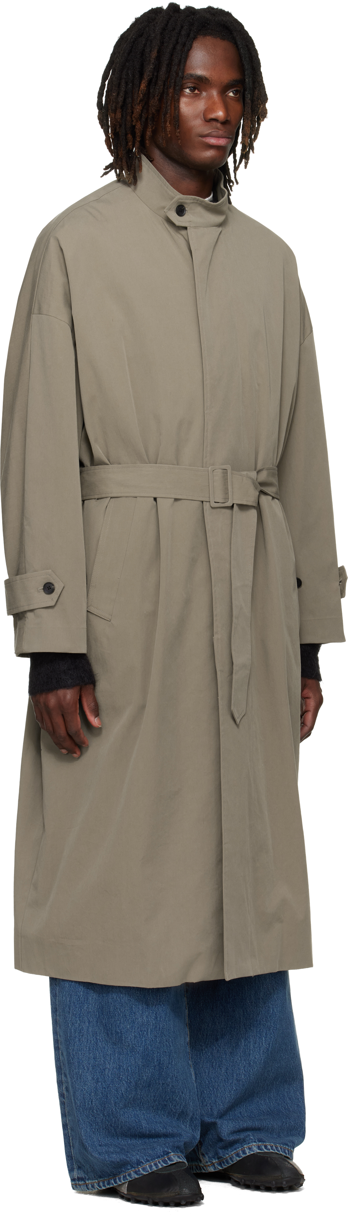 Beige Stand Collar Over Coat