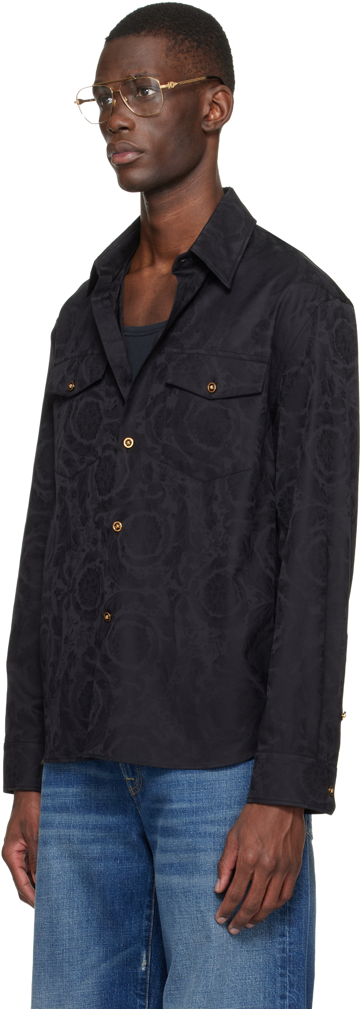 Black Jacquard Cotton-Poplin Shirt