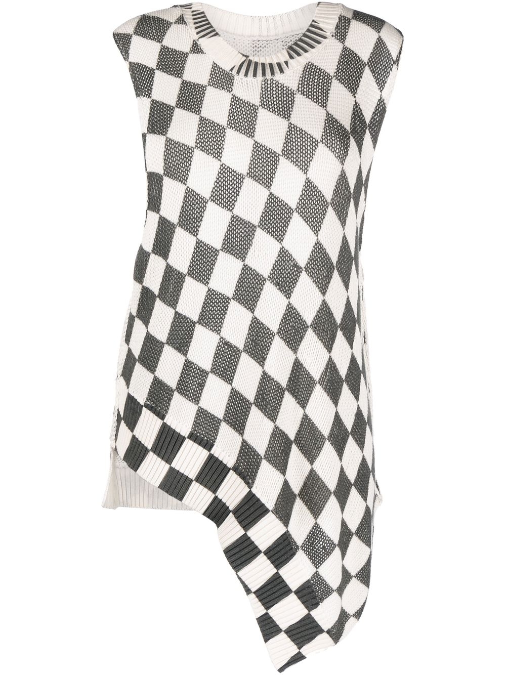 Checkerboard-print knitted top - White