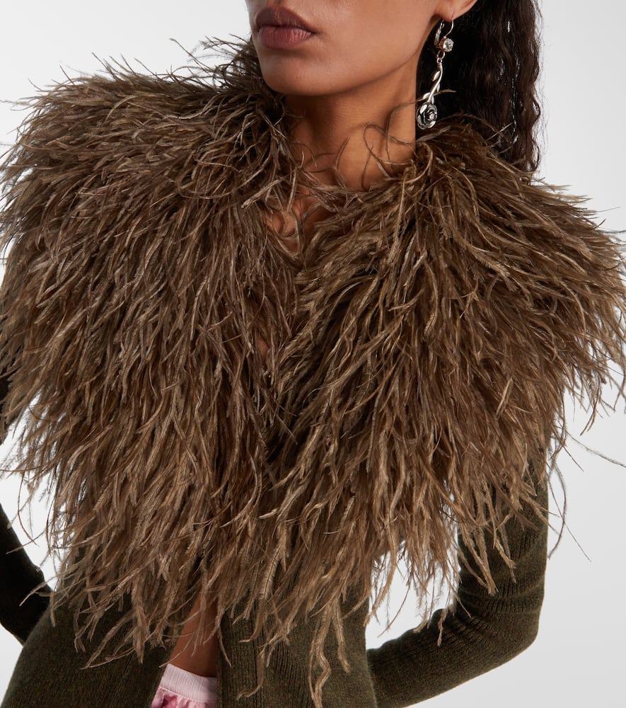 Feather-trimmed wool cardigan