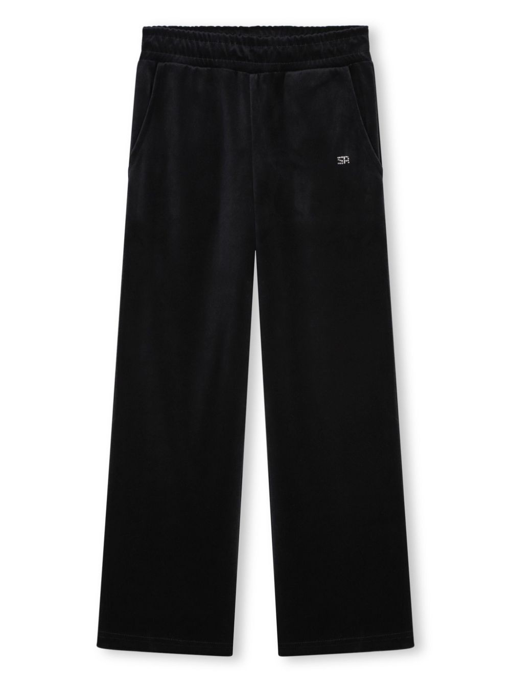 Rhinestone-logo velvet track pants - Black