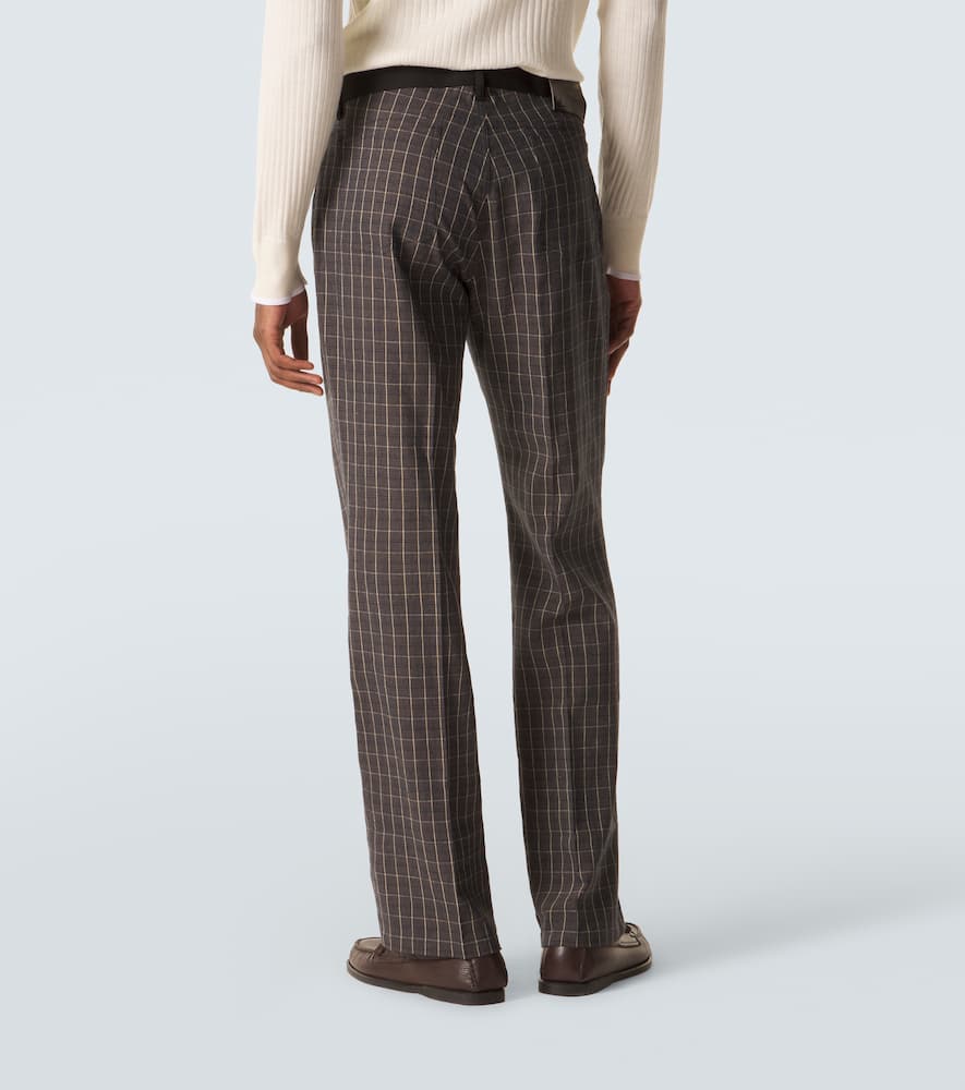 Country checked linen-blend straight pants