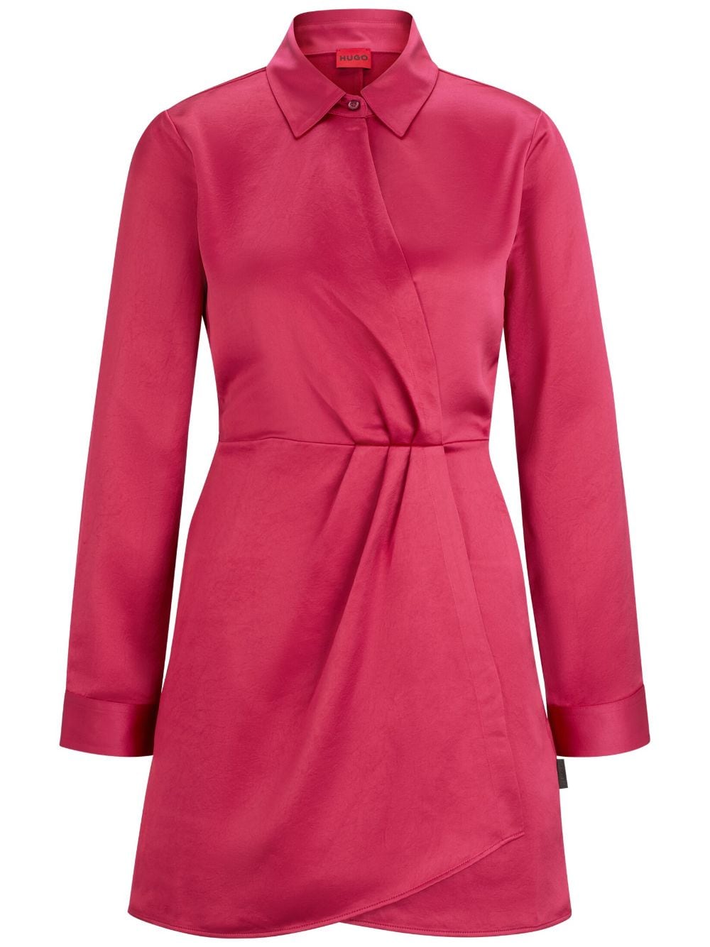 Classic-collar satin-finish dress - Pink