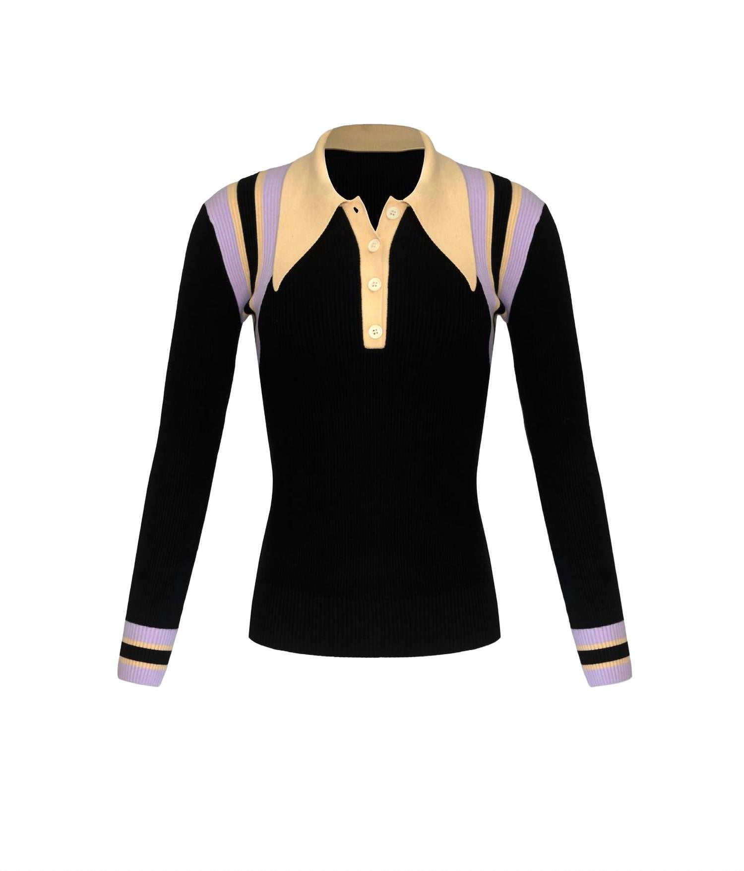 Women's Peachskin Tricot Long Sleeve Polo In Coal Chevron