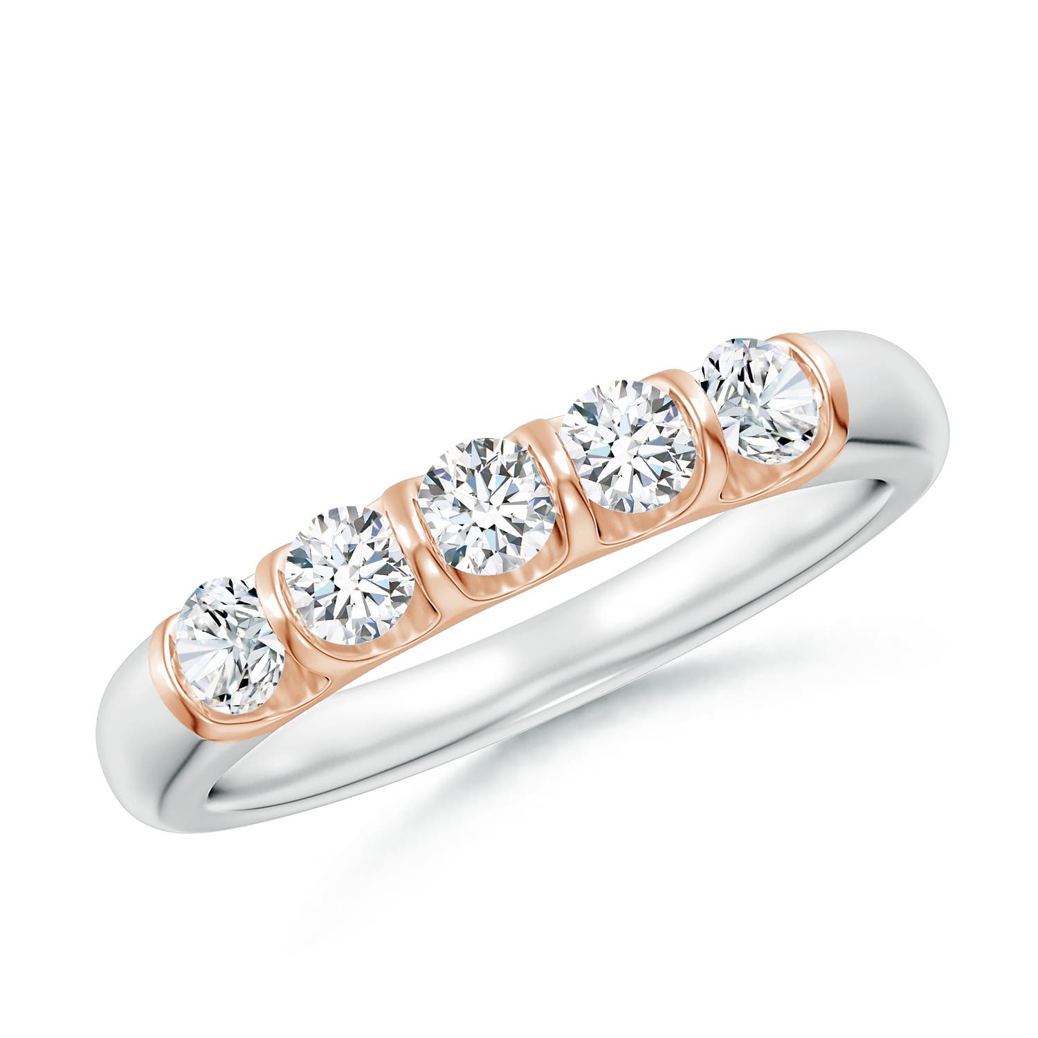 Angara 0.53 Carat Bar Set Five Stone Round Diamond Wedding Ring for Her in 14K White & Rose Gold
