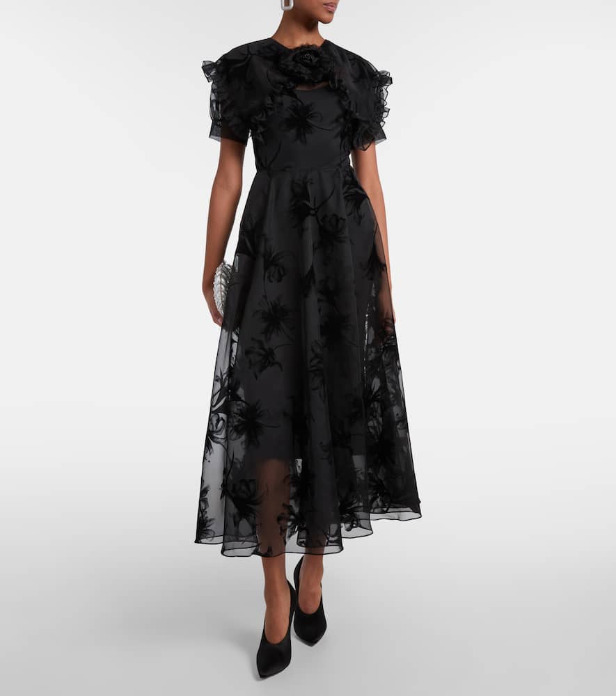 Ruffled floral organza midi dress