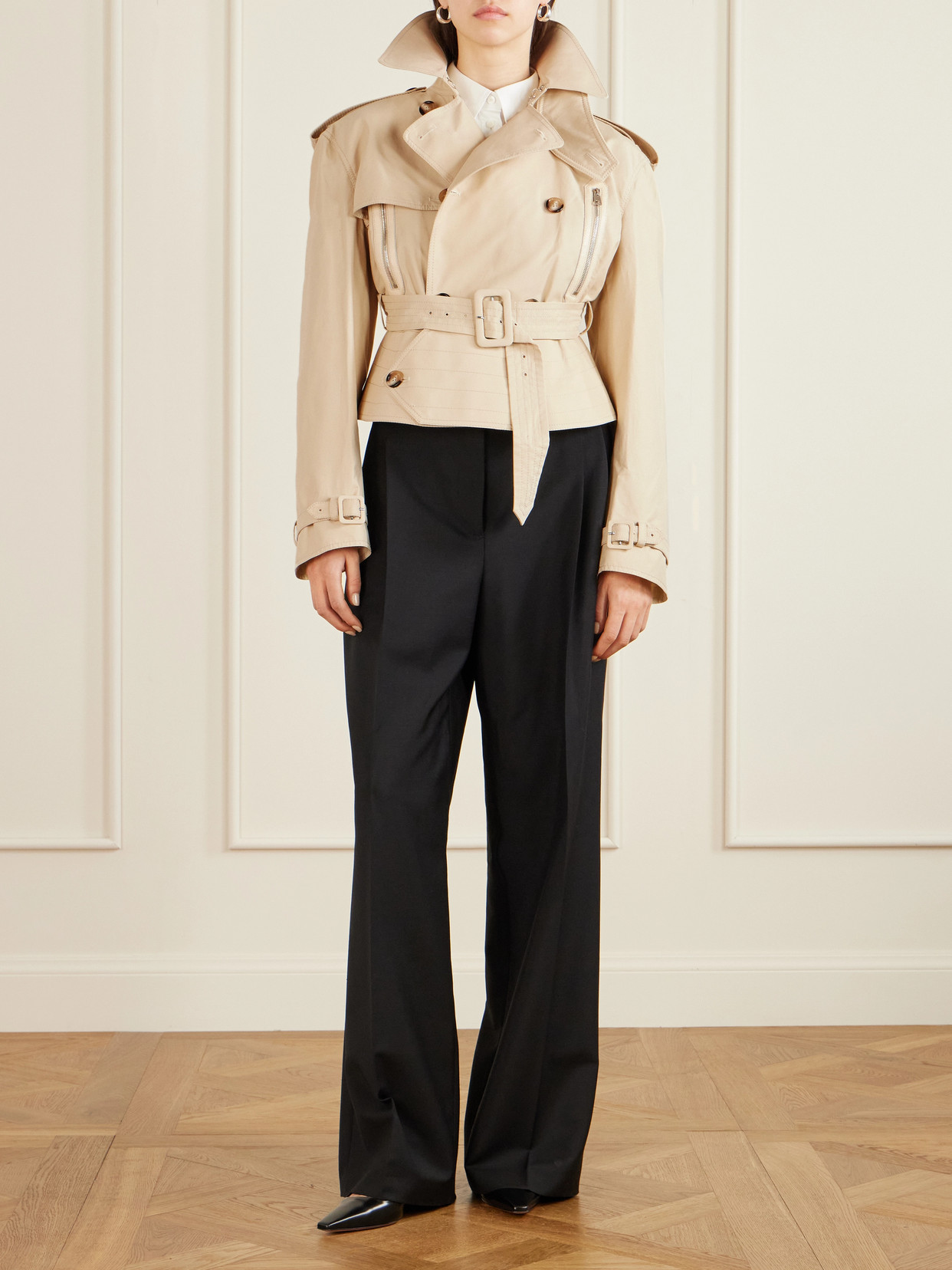 S. S. Daley - Evelyn Leather-trimmed Cotton-blend Gabardine Jacket - Cream