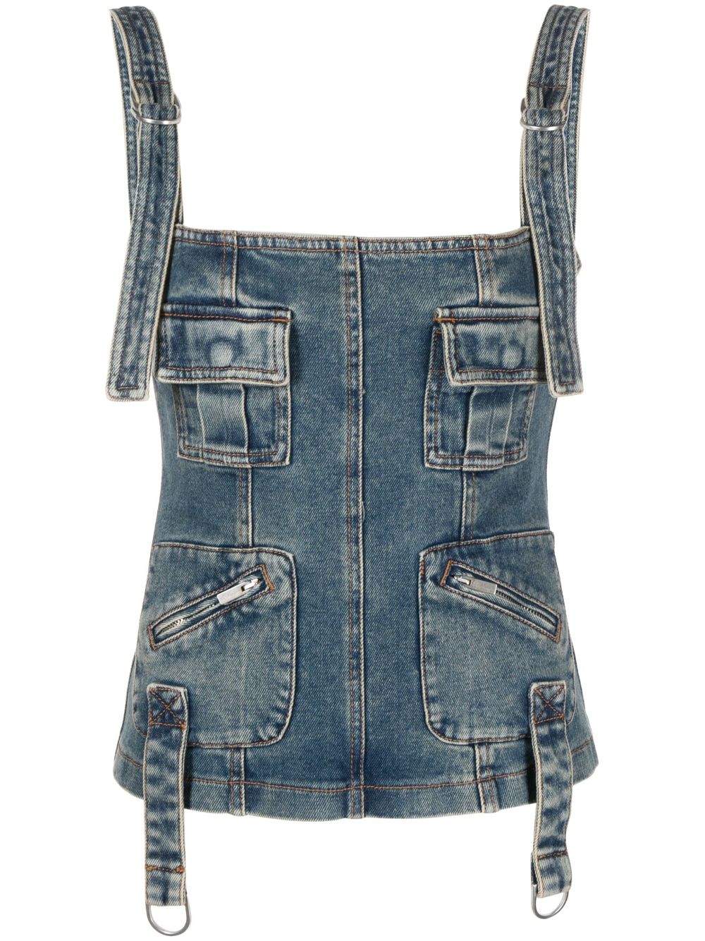 Multiple-pocket denim corset top - Blue