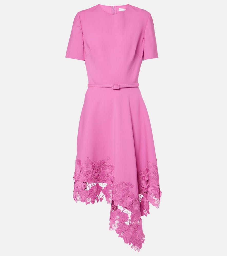 Floral lace-trimmed midi dress