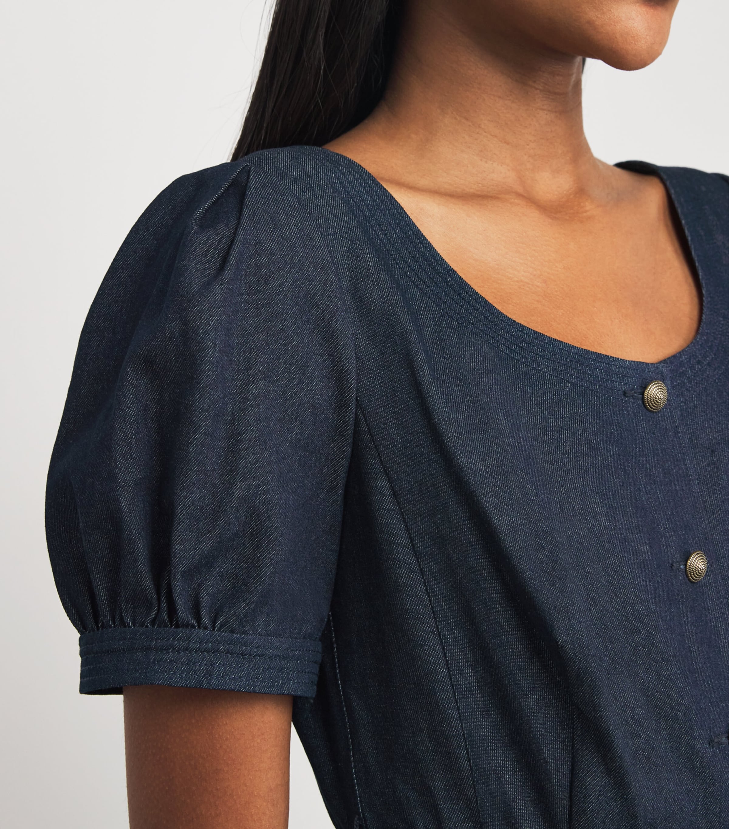 Denim Embroidered Blanca Midi Dress