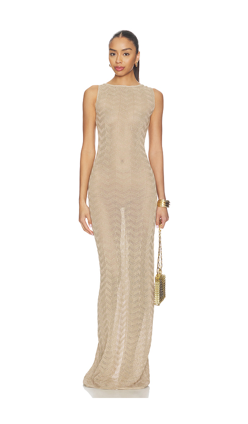 Bananhot Corin Maxi Dress in Metallic Gold. M/L. Also in