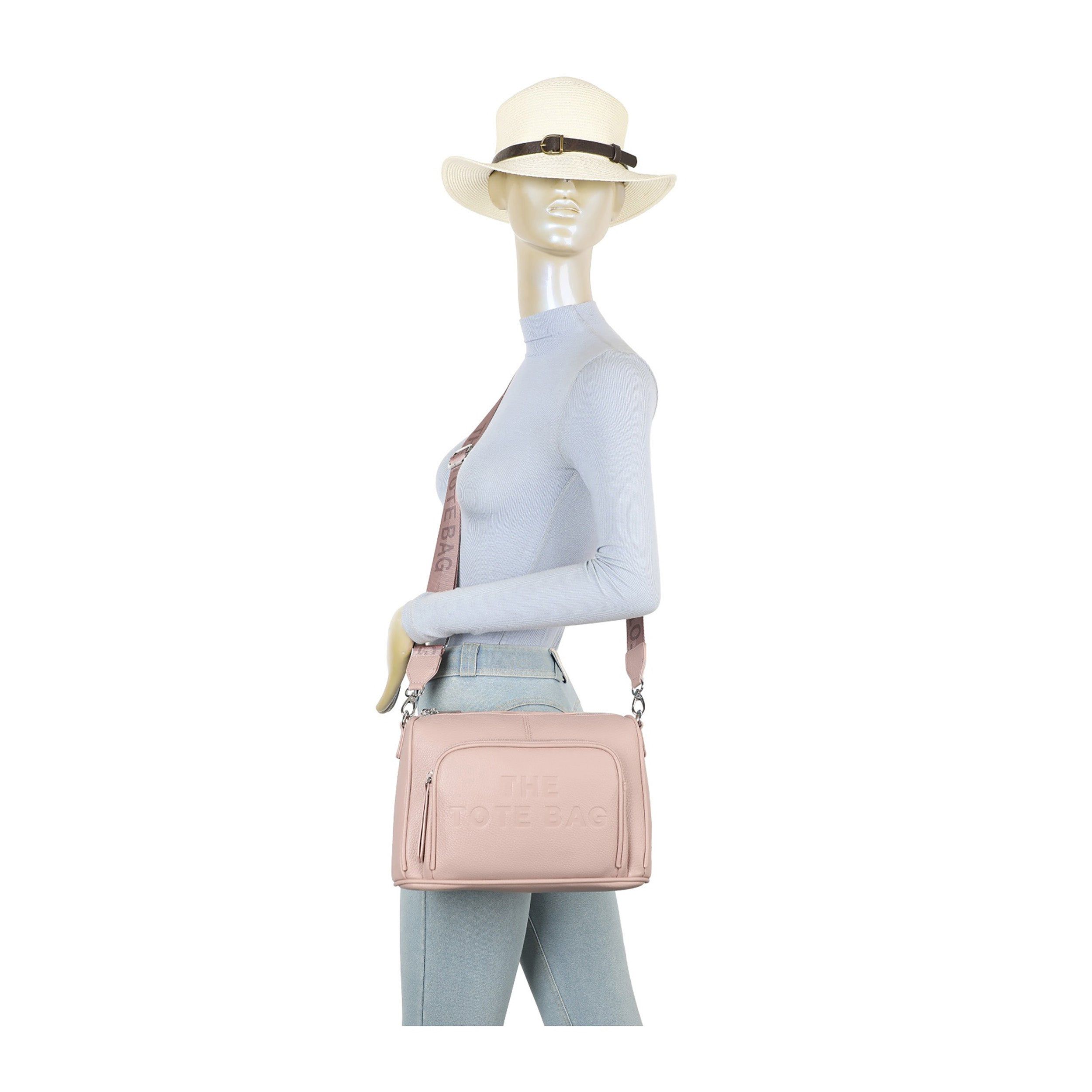 Jfy Zip Top 2 Compartments Canvas Strap Crossbody Handbag In Light Beige