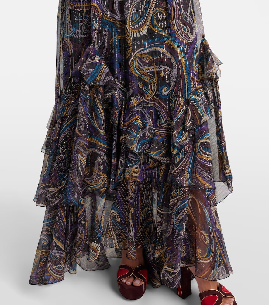Paisley plissé silk-blend maxi skirt