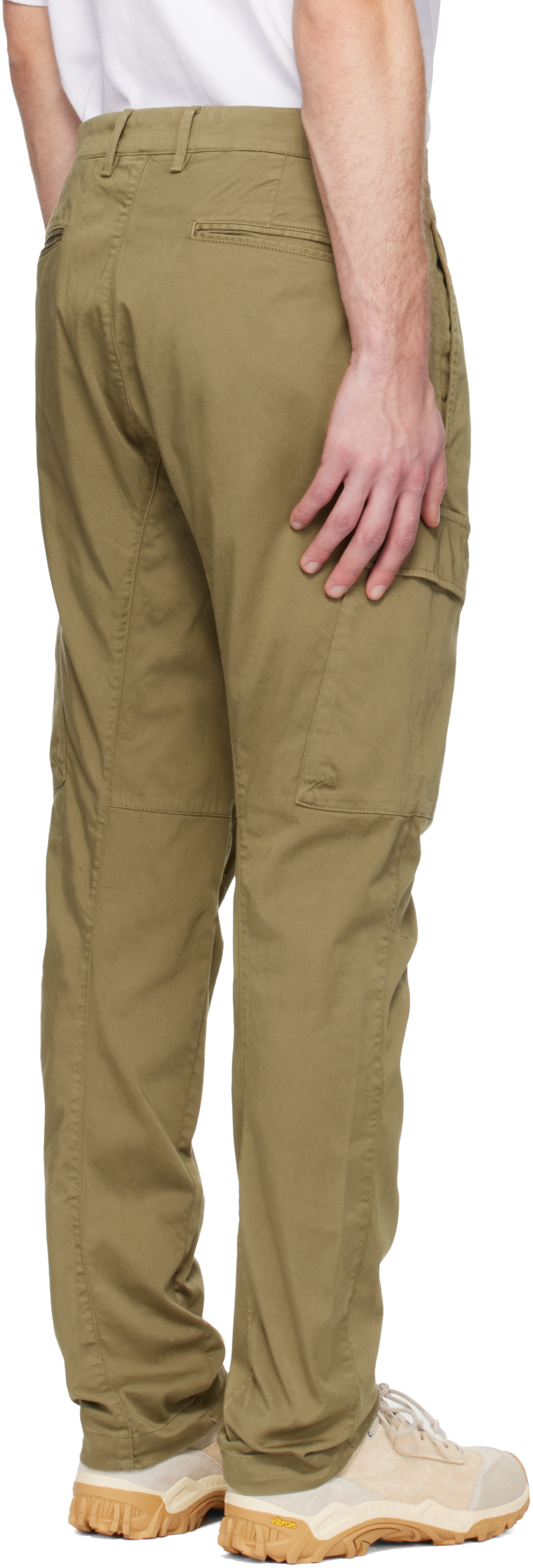 Beige Stretch Sateen Ergonomic Lens Cargo Pants