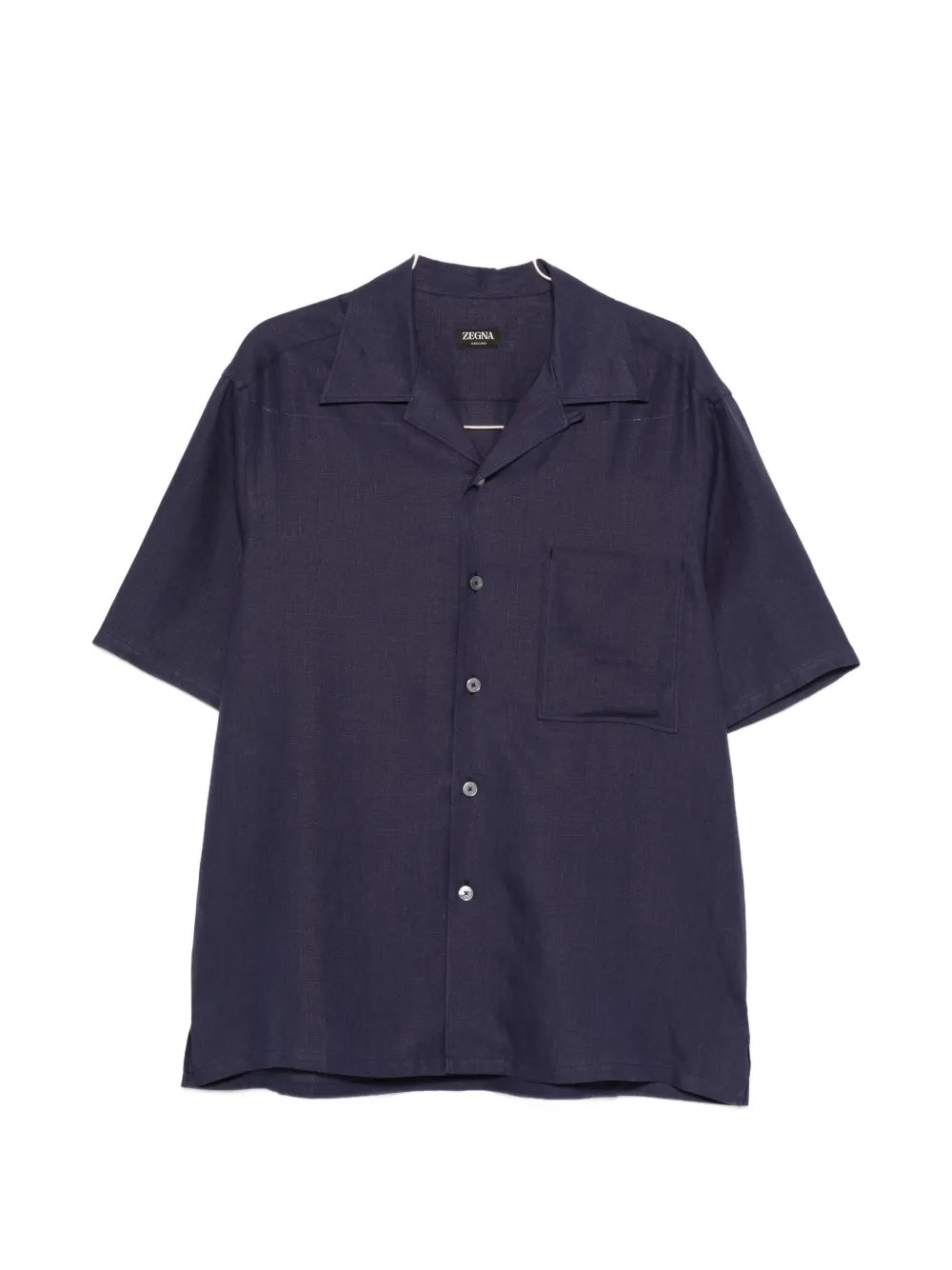 Regular Fit Linen Cuban Collar Shirt with Chest Pocket