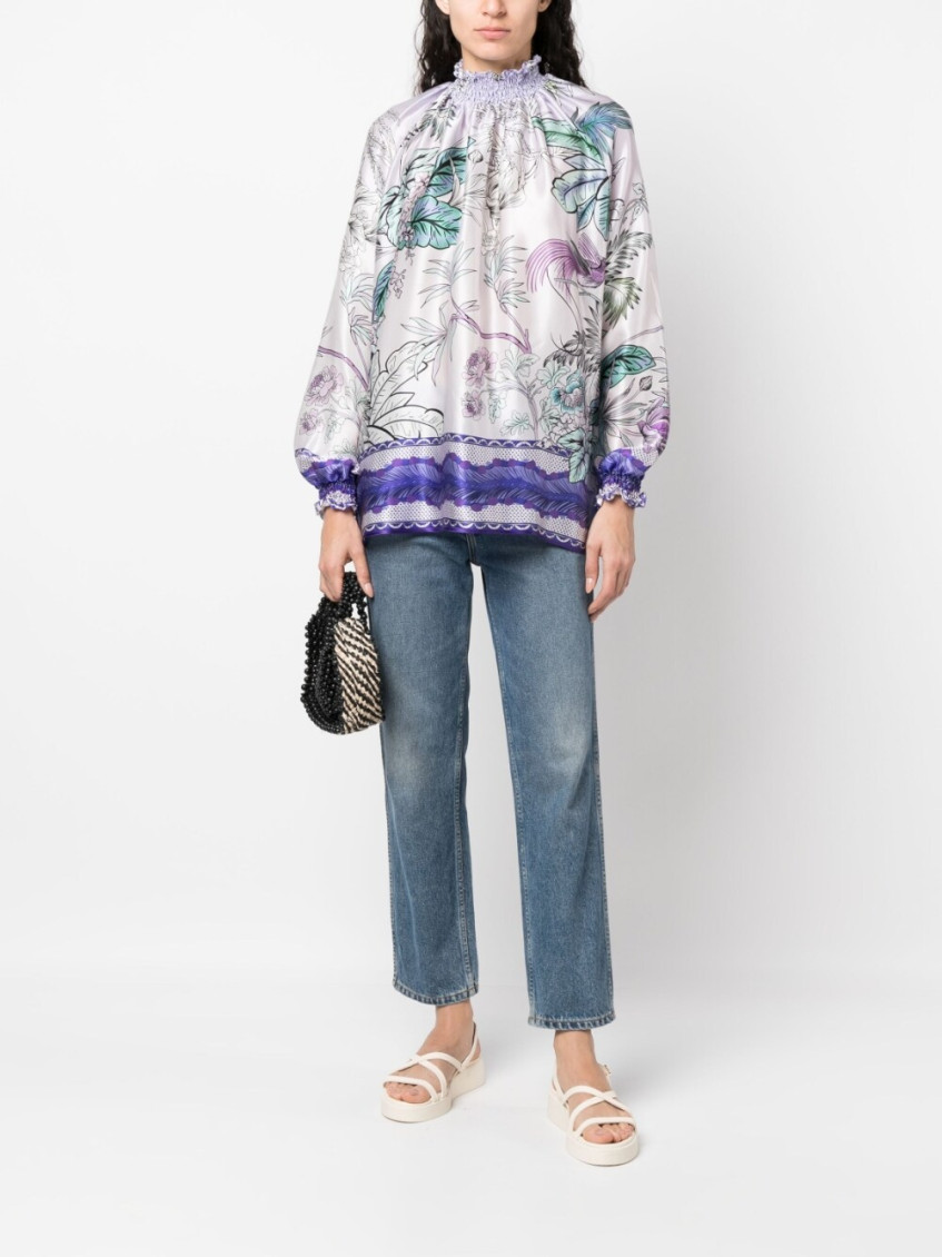 Light Purple High neck printed silk blouse