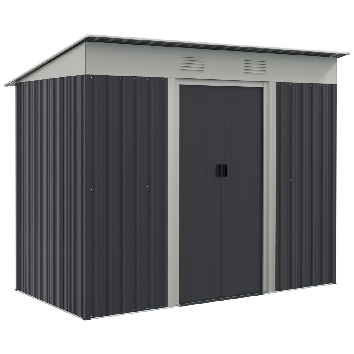 7' x 3.6' Metal Outdoor Garden Storage Shed w/ Vents, - Gray