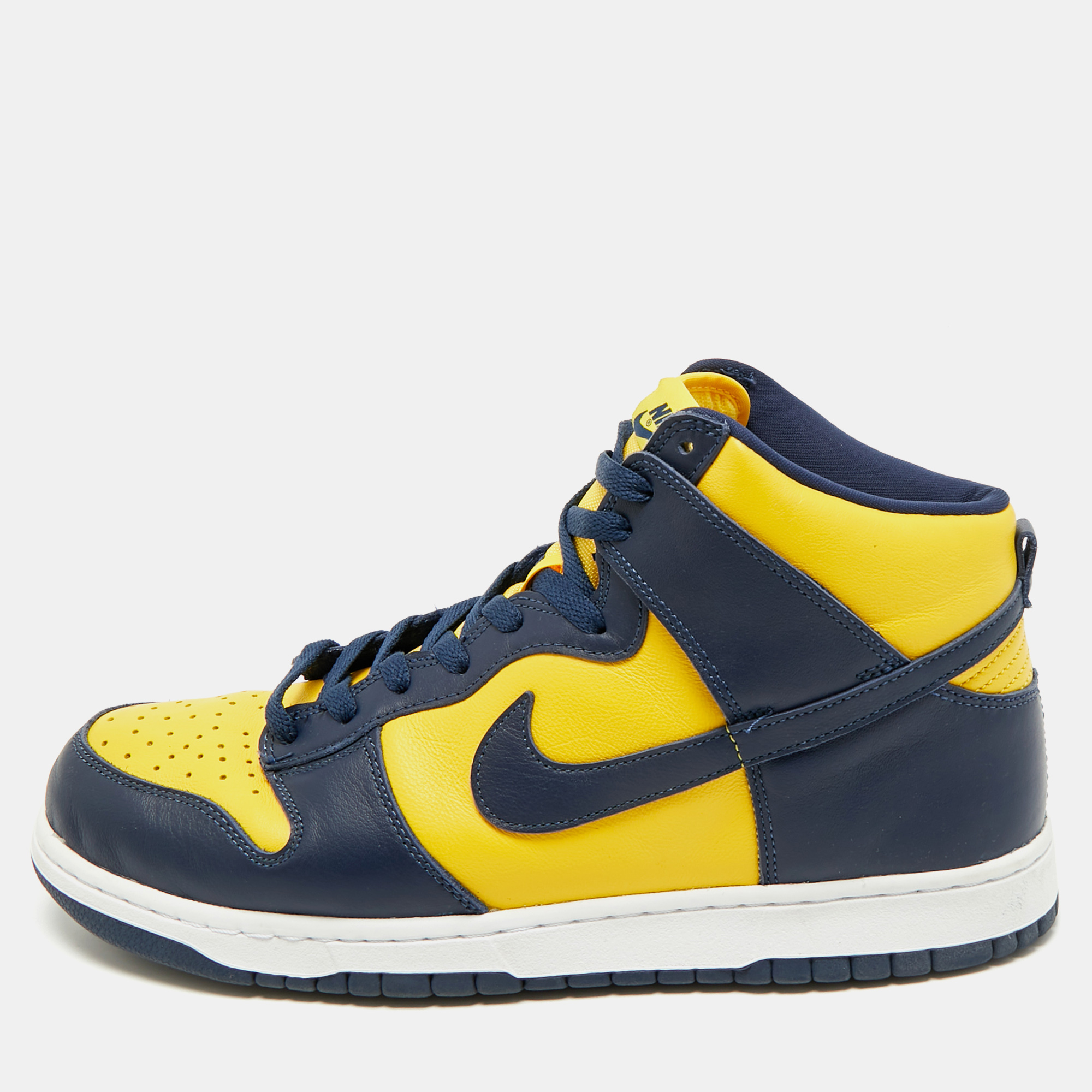 Nike Navy Blue/Yellow Leather Dunk High Michigan Sneaker