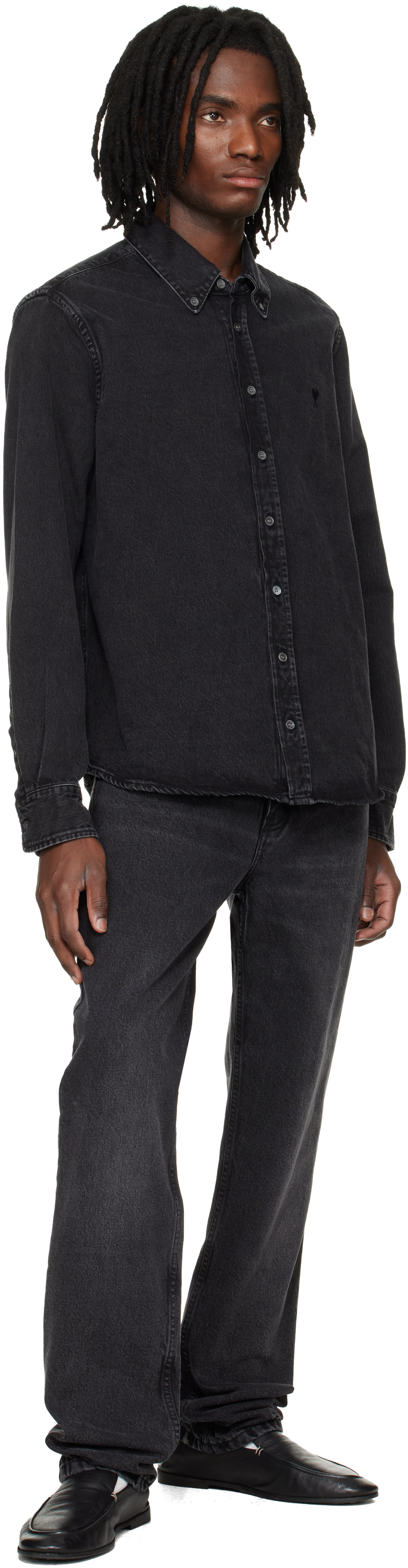 Black Cotton Ami De Coeur Denim Shirt