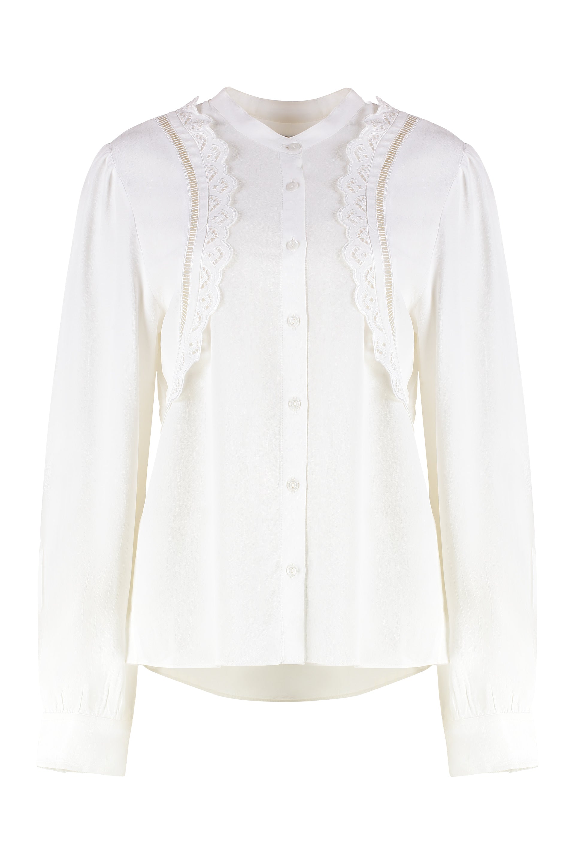 Filippa Viscose Blouse with Front Embroidery and Buttoned Cuffs