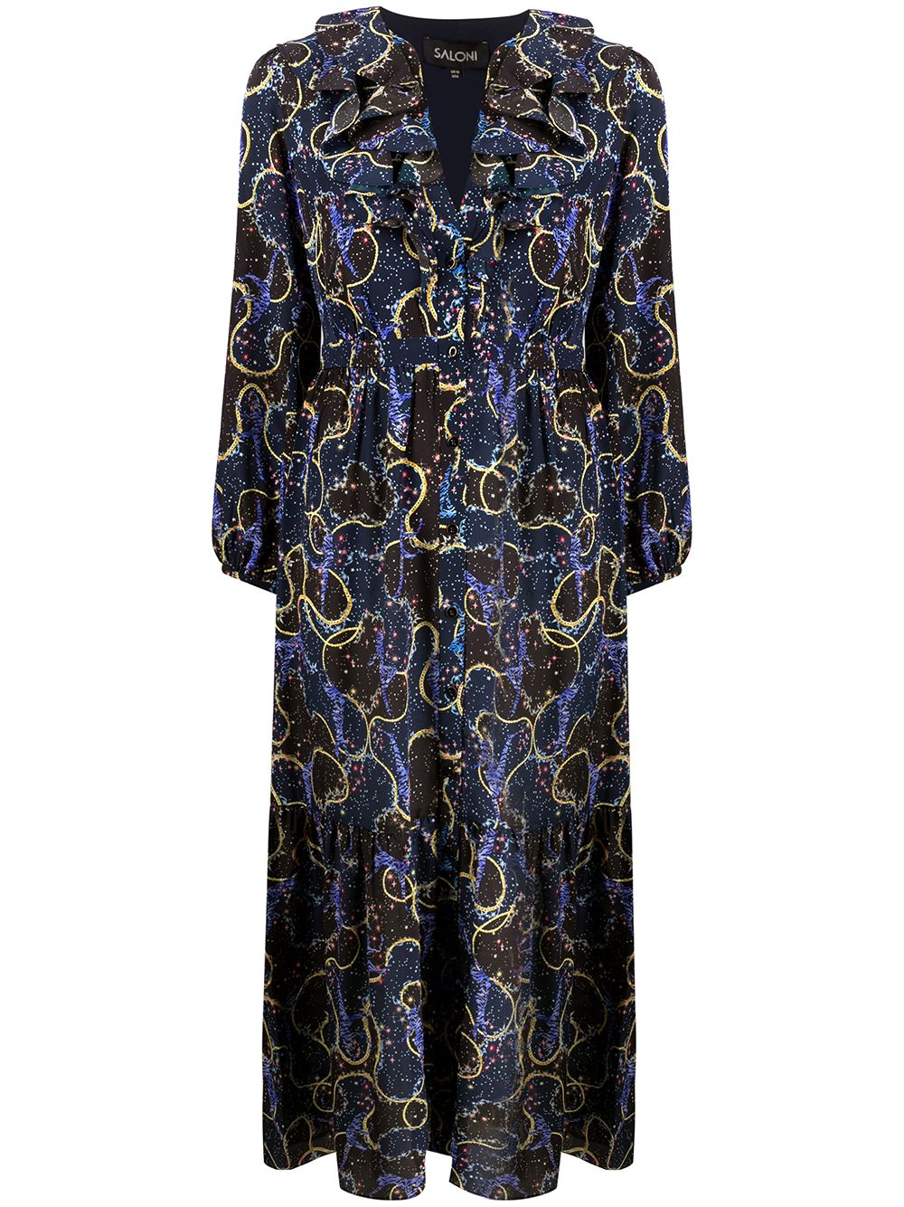 Mixed print flared dress - Blue