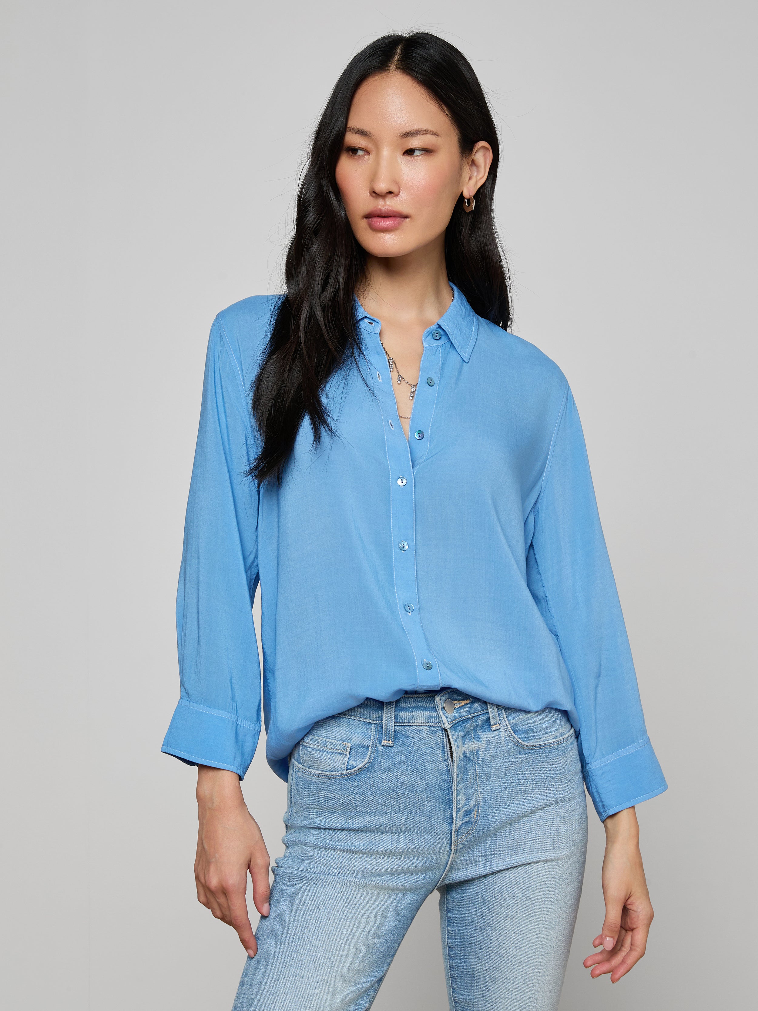 Marlene Blouse Top In Allure Blue/white Contrast