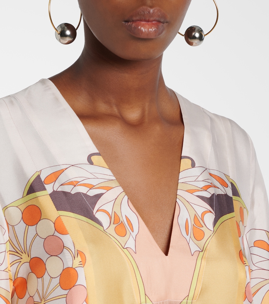 Twin Flame printed silk twill maxi dress