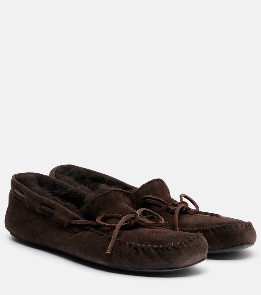 Lucca shearling-trimmed suede boat shoes