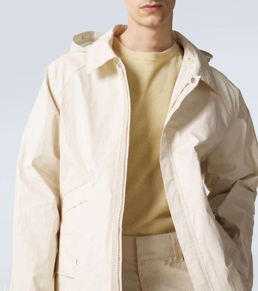 Hooded coated linen-blend raincoat